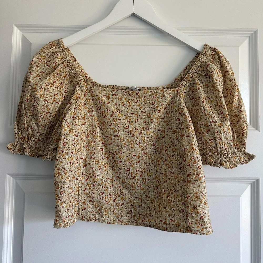 NWOT Madewell Hopewell Puff-Sleeve Crop Top in Cottage Garden